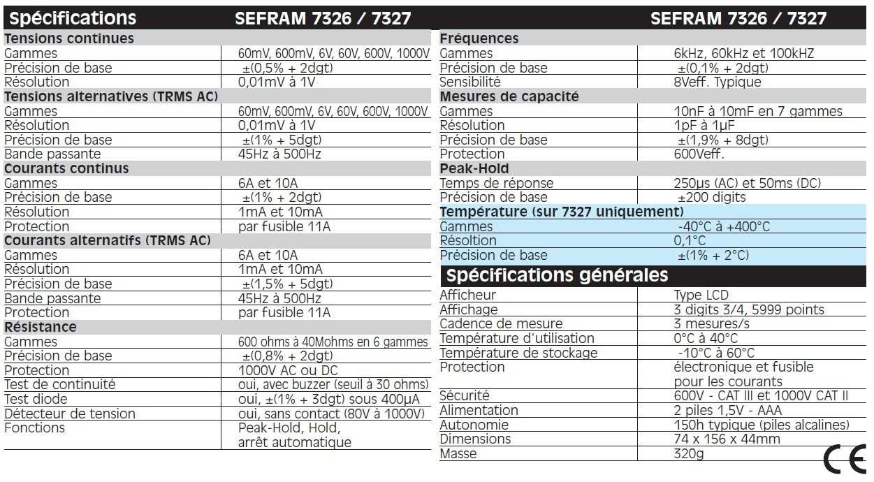 Sefram 7326-7327 Specificatii tehnice (FR)