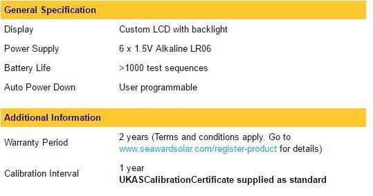 Seaward PV150 Solar Installation Test Kit Tech spec3