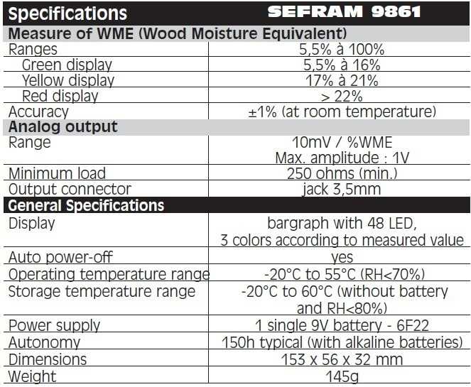 SEFRAM 9861 - Technical Specification