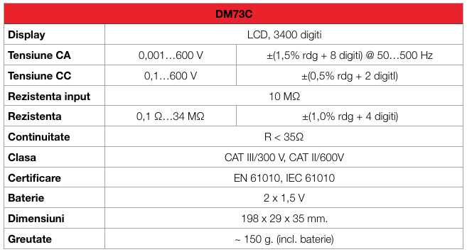 dm73c specificatii tehnice