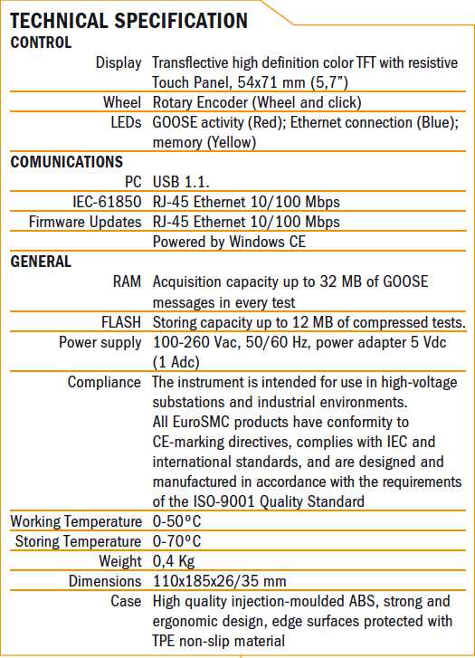 EuroSMC GOOSEMeter One Specificatii tehnice