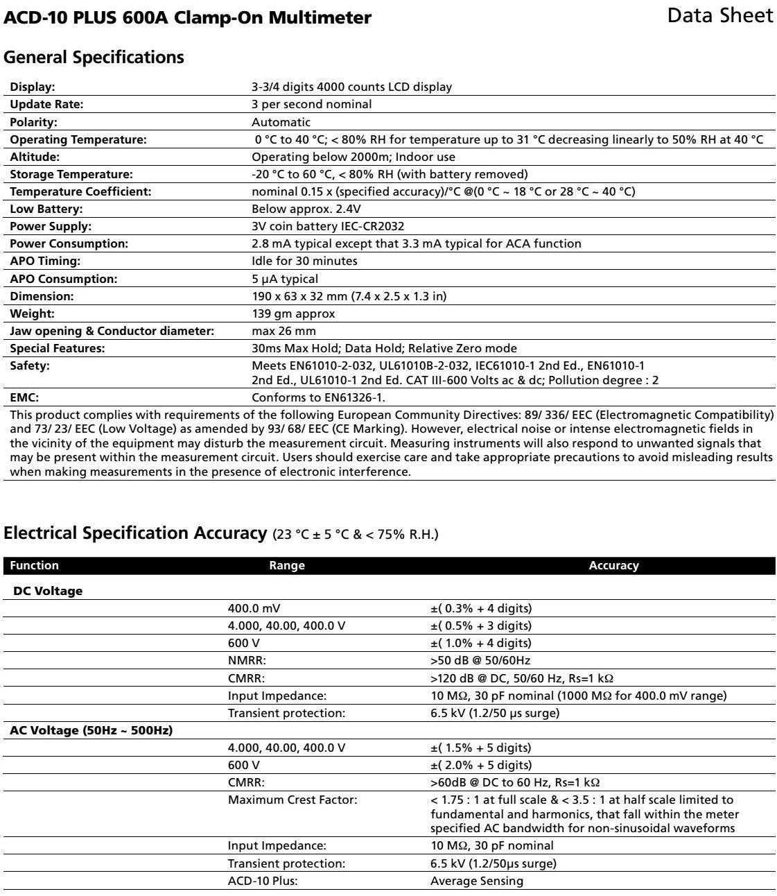 beha amprobe acd-10 plus datasheet