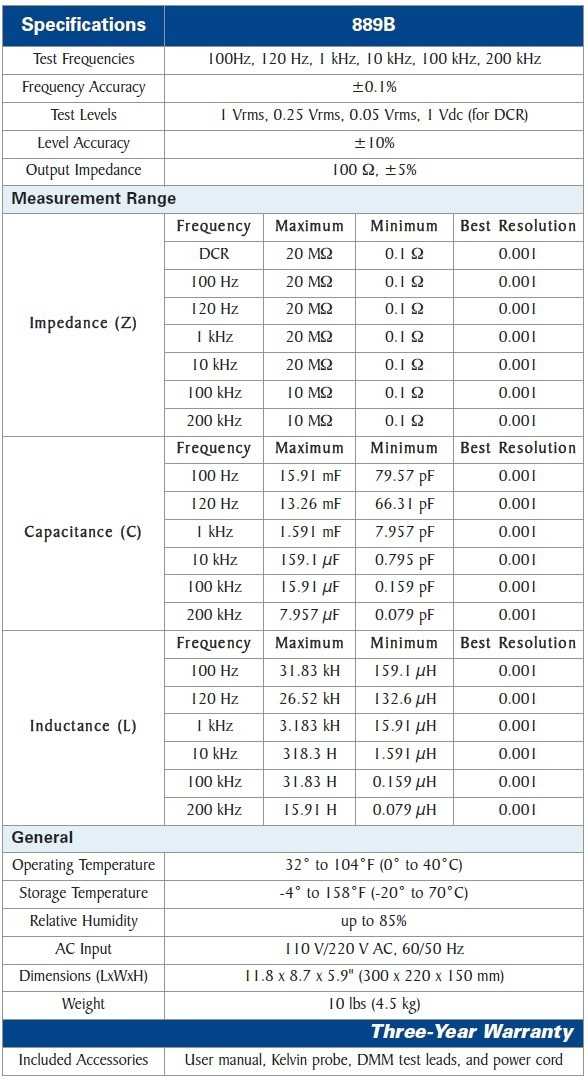 BK Precision model 889B specificatii tehnice