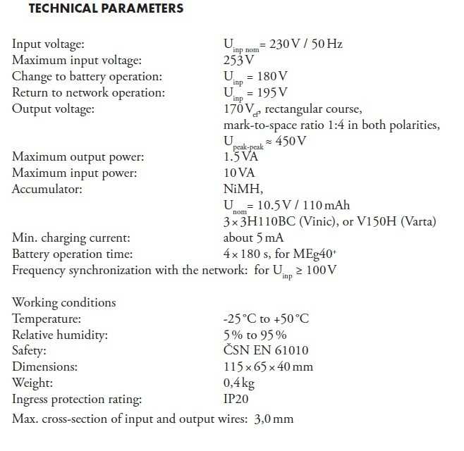 MEg102 parametrii tehnici