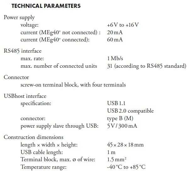 USBhost_RS 485 converter parametrii tehnici