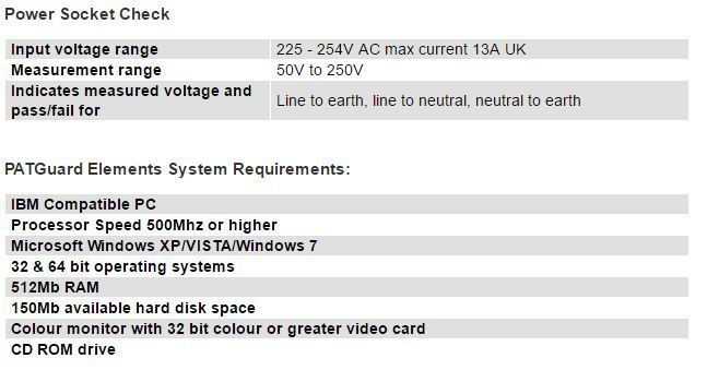 Seaward PrimeTest 250 PAT Testing Kit Technical specifications3