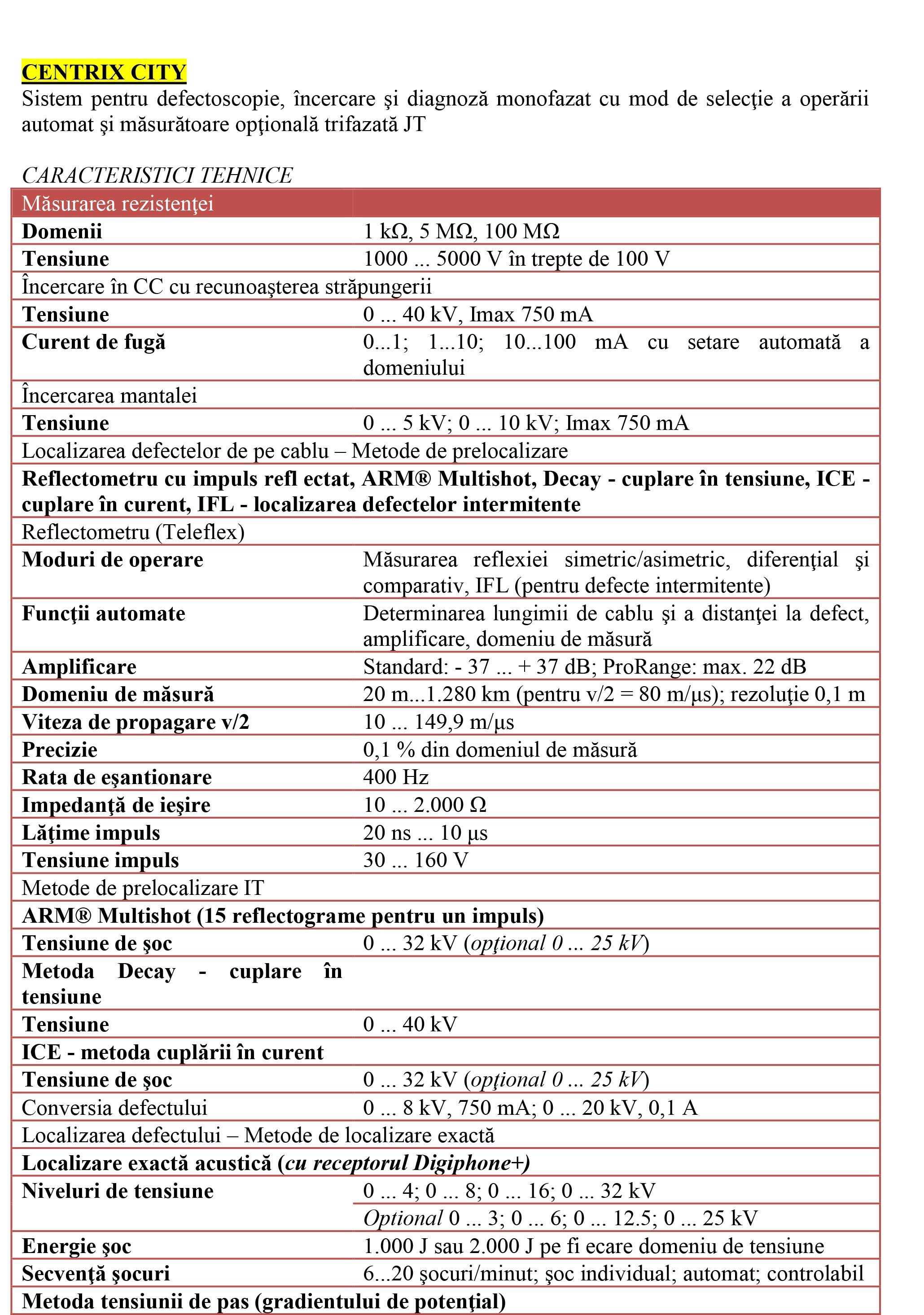 Megger CENTRIX CITY - Specificatii Tehnice-1