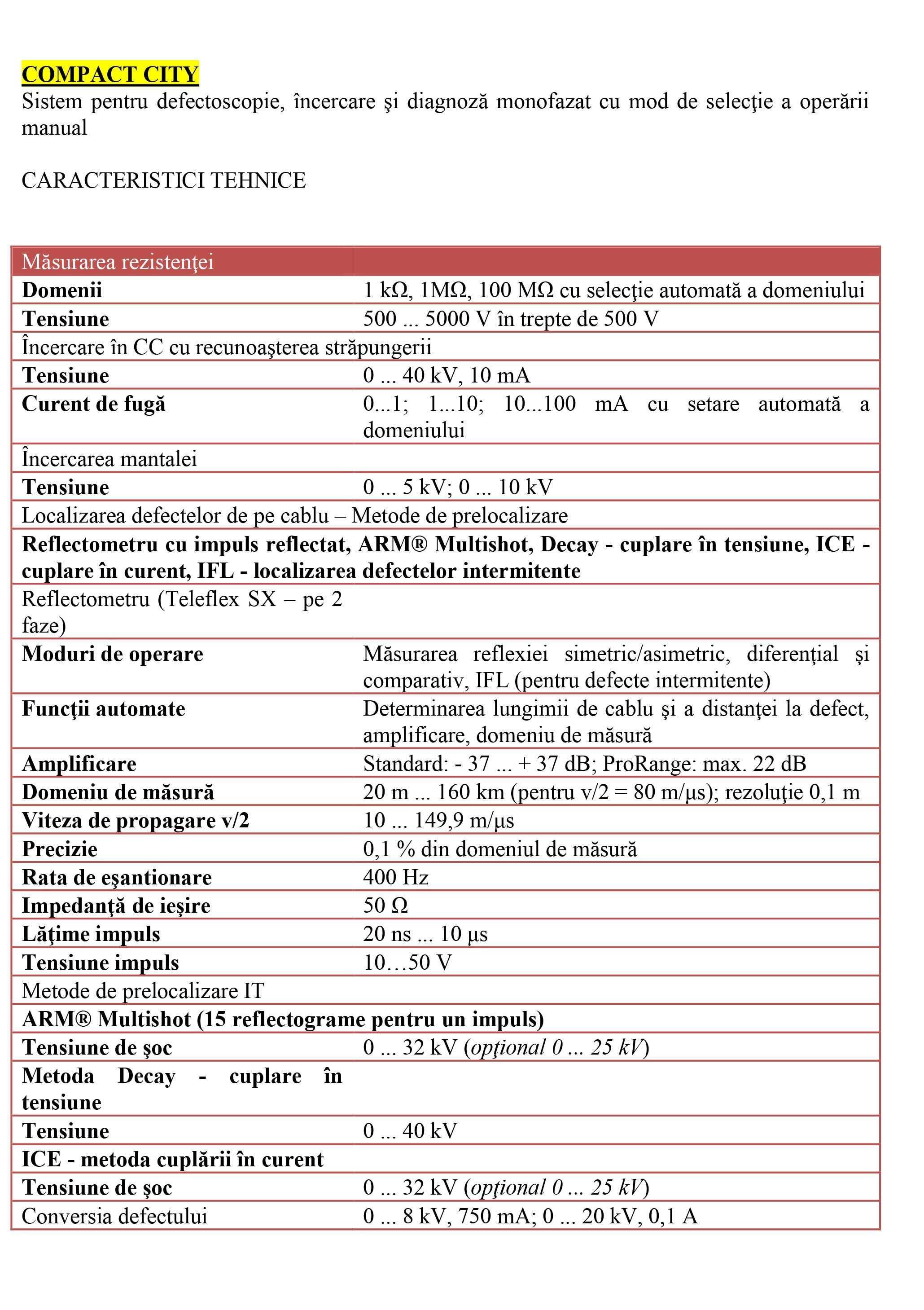 Megger COMPACT CITY - Tabel Tehnic-1