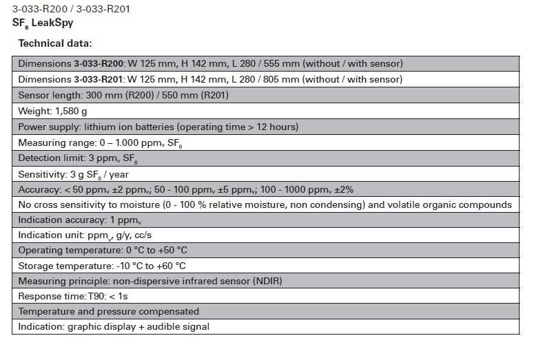 DILO 3-033-R200_R201  SF6-LeakSpy (Sensor length 300 mm) Date tehnice