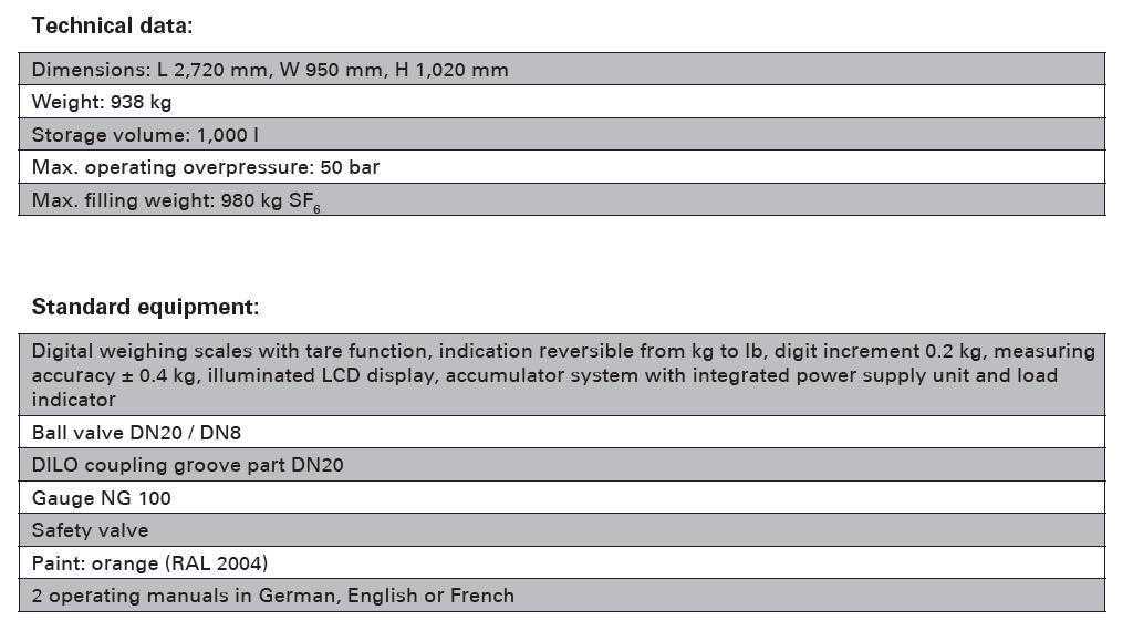 DILO SF6 storage tank 1000 l Date tehnice