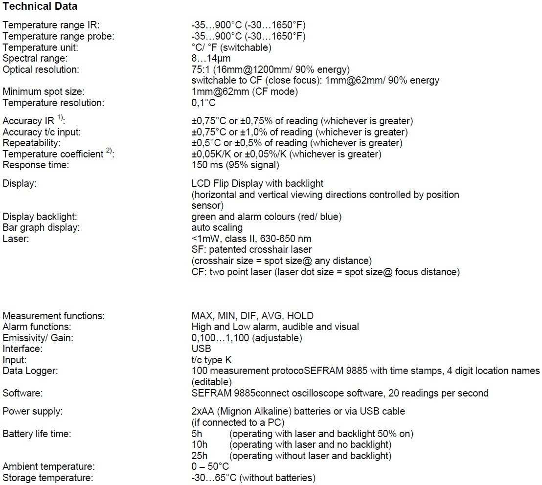 SEFRAM 9885 Technical Specification 1