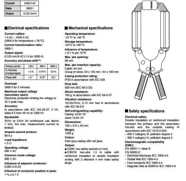 Cleste de curent Chauvin Arnoux D30CN specificatii tehnice