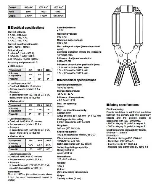 Cleste de curent Chauvin Arnoux D31N specificatii tehnice