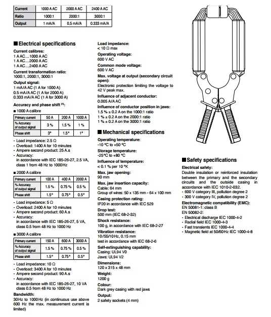 Cleste de curent Chauvin Arnoux D32N specificatii tehnice