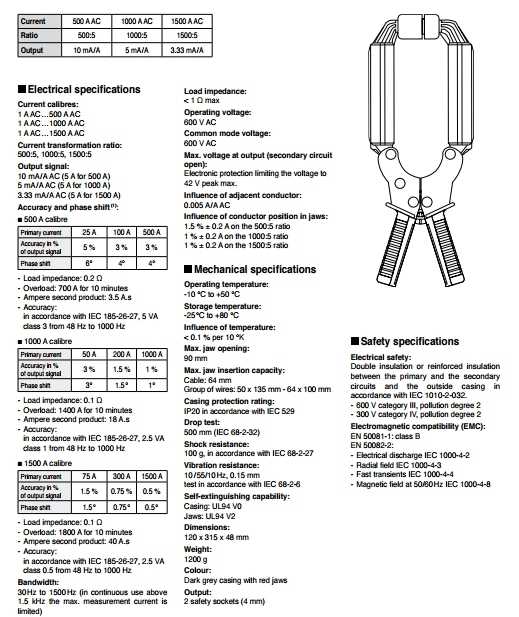 Cleste de curent Chauvin Arnoux D34N specificatii tehnice