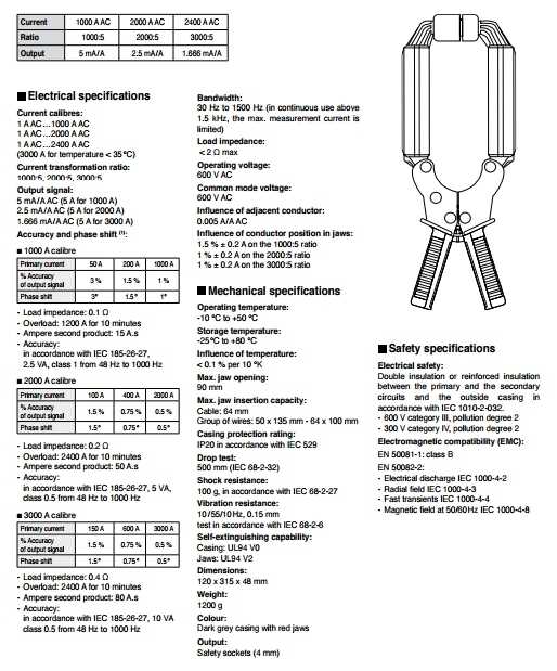 Cleste de curent Chauvin Arnoux D35N specificatii tehnice
