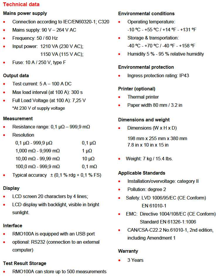 rmo100a specificatii tehnice