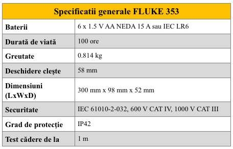 Fluke 353 - Specificatii gen