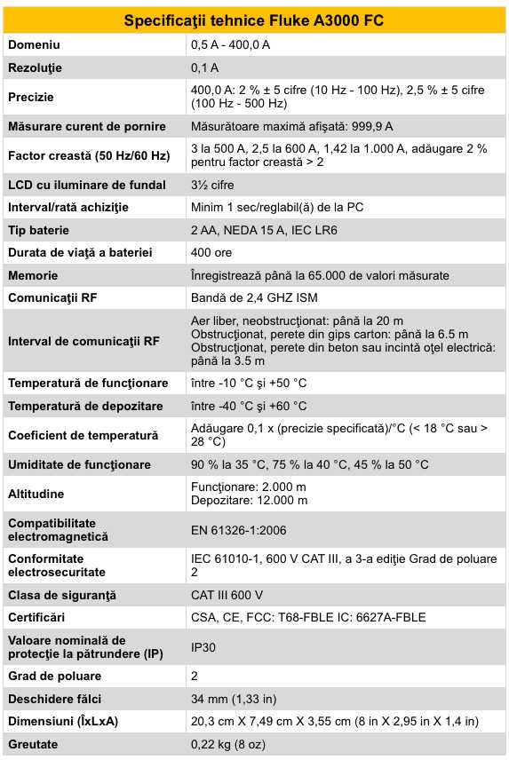 fluke a3000 fc spec tehnice