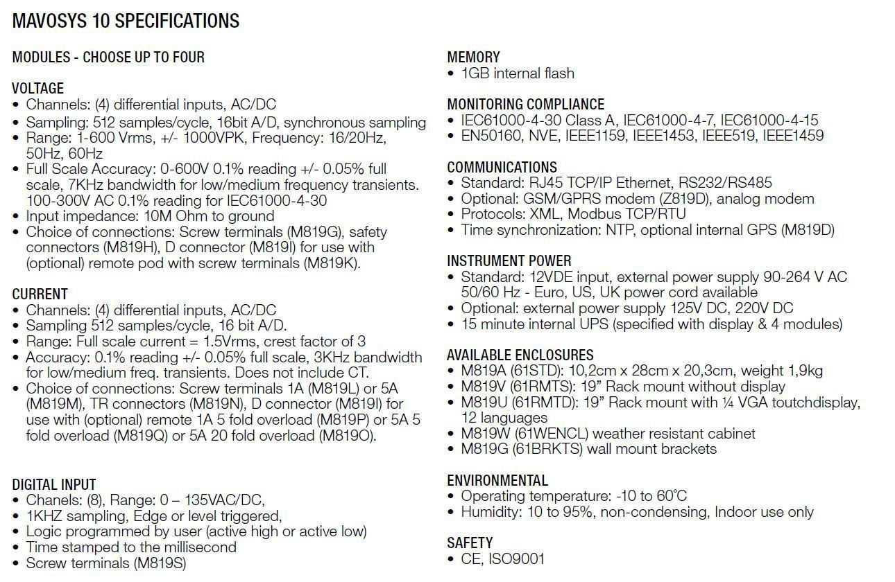 MAVOSYS 10 Technical Data