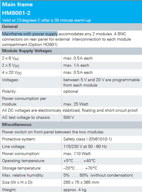 HM8001 Mainframe with power supply fiwas tehnica