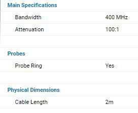PPE4KV Sonda de Inalta Tensiune  400 MHz, 50 MOhmi - Specificatii Tehnice