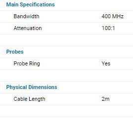 PPE5KV Sonda de Inalta Tensiune  400 MHz, 50 MOhmi - Specificatii Tehnice