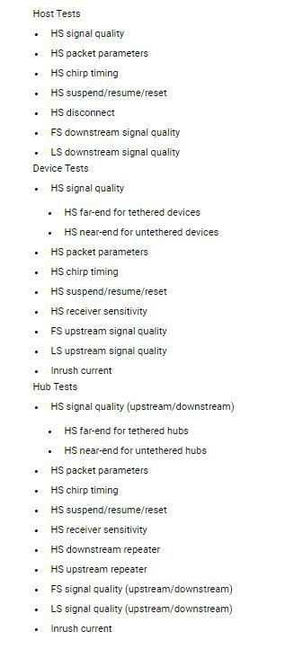 Teledyne LeCroy QPHY-USB2 Tipuri de Testare