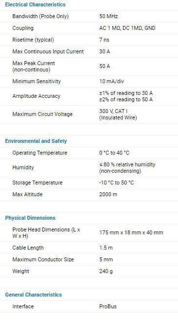 Teledyne LeCroy CP030 Current Probe Specificatii Tehnice