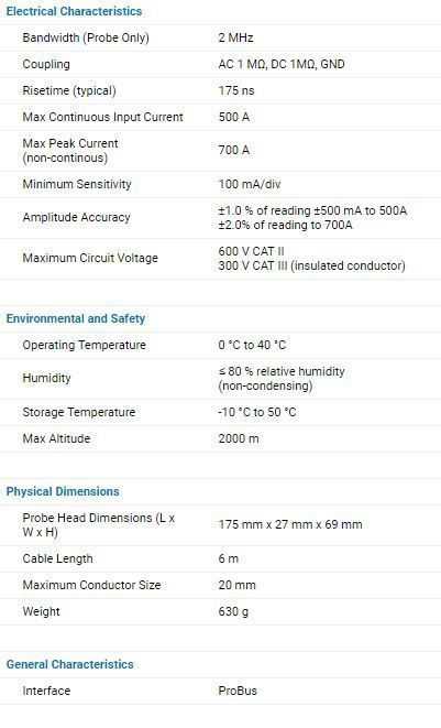 Teledyne LeCroy CP500 Current Probe Specificatii Tehnice