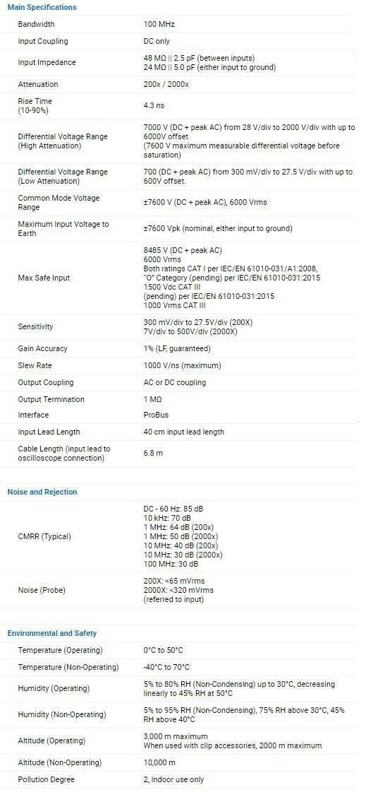 Teledyne LeCroy HVD3605 High Voltage Differential Probes Specificatii Tehnice